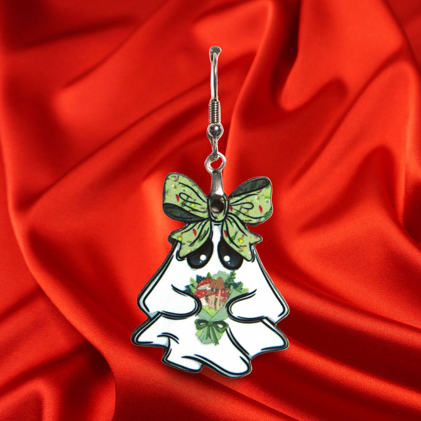 Ghost with Bow Shaped Sublimated Earrings 1.5 inch