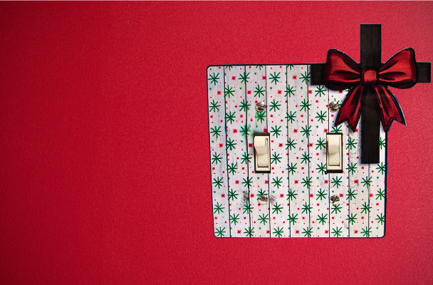 Cross with Bow Shaped Sublimated Double Light Switch Cover