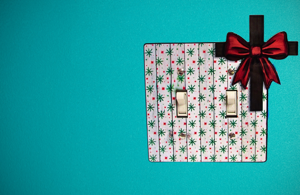 Cross with Bow Shaped Sublimated Double Light Switch Cover