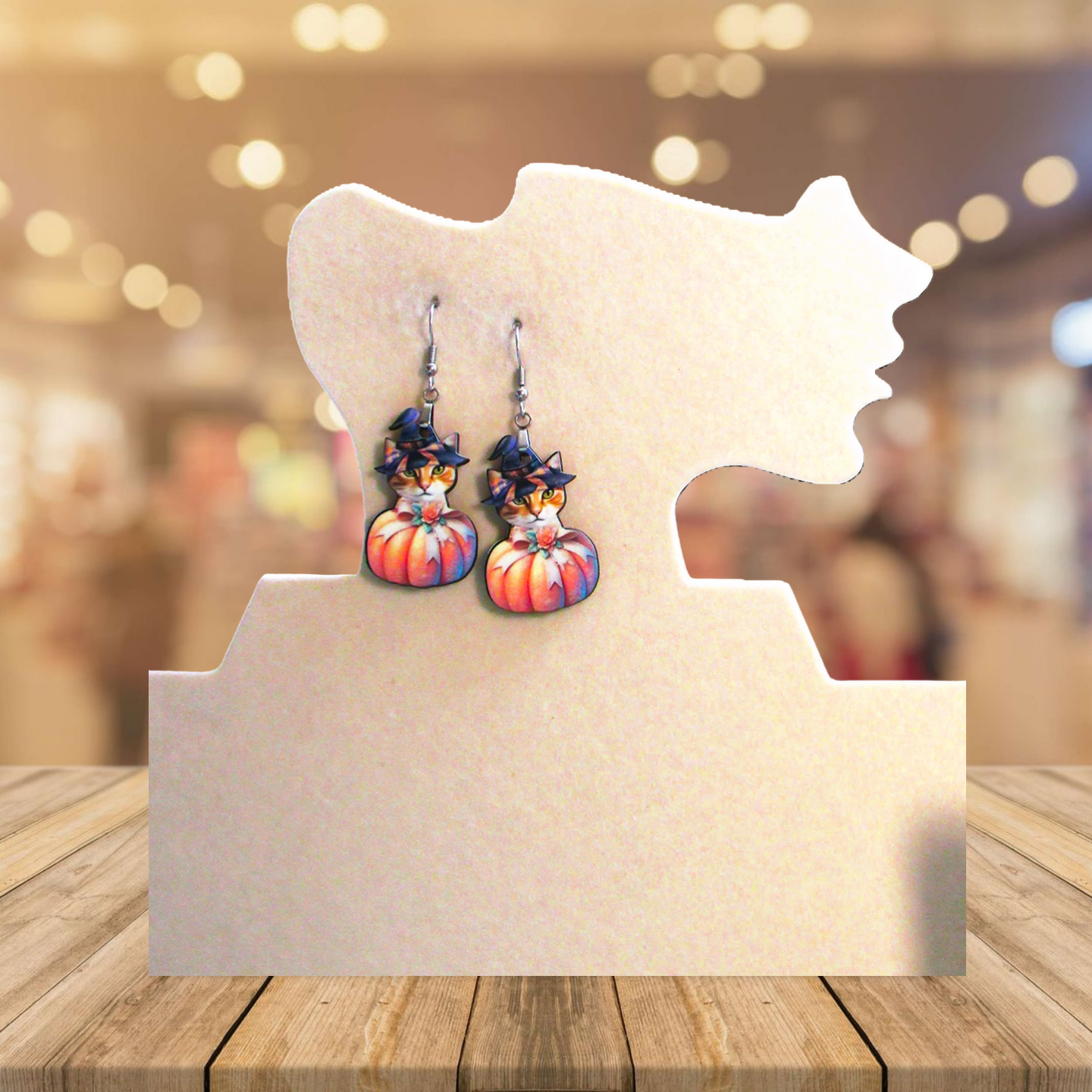 Cat in a Pumpkin Shaped Sublimated Earrings 1.5 inch
