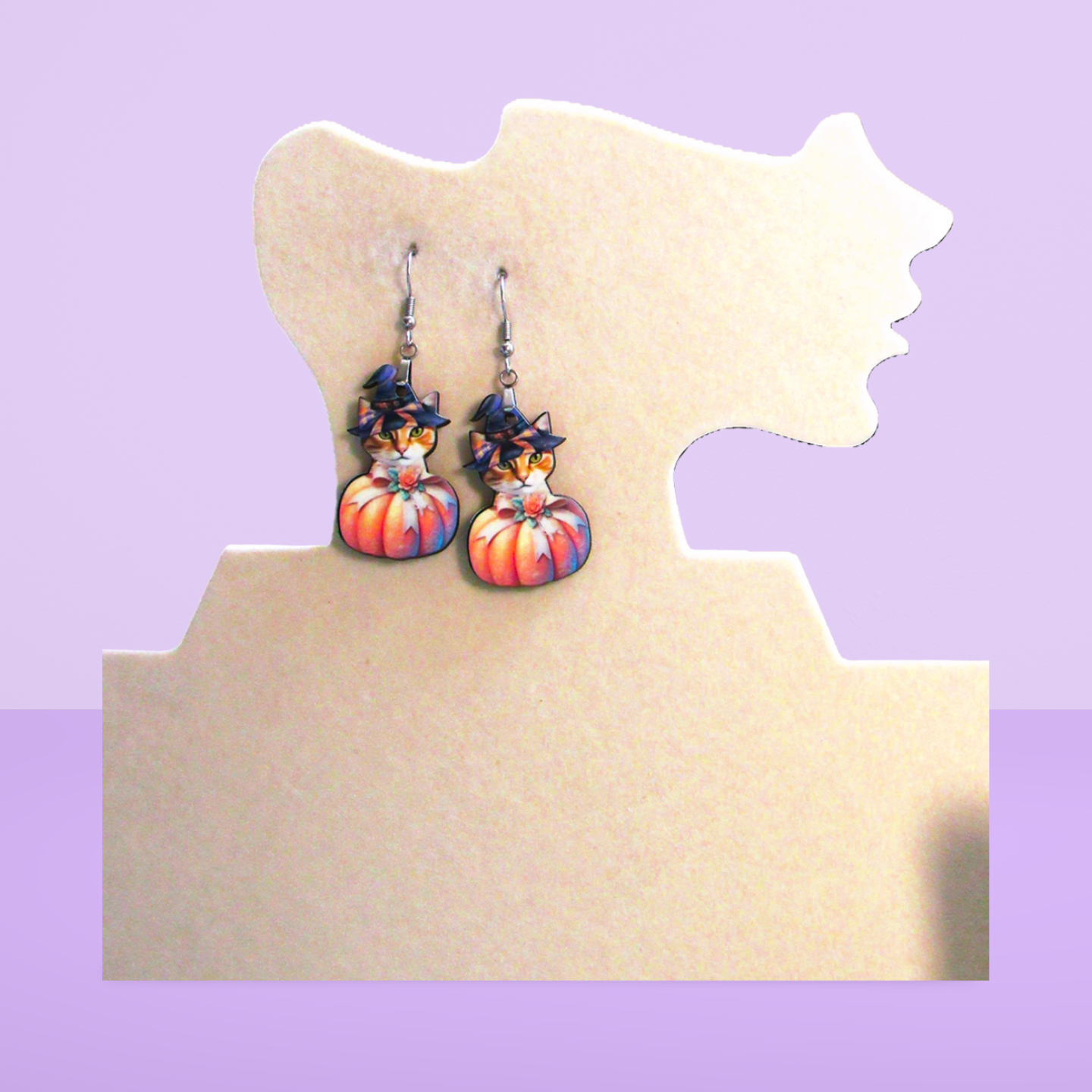 Cat in a Pumpkin Shaped Sublimated Earrings 1.5 inch