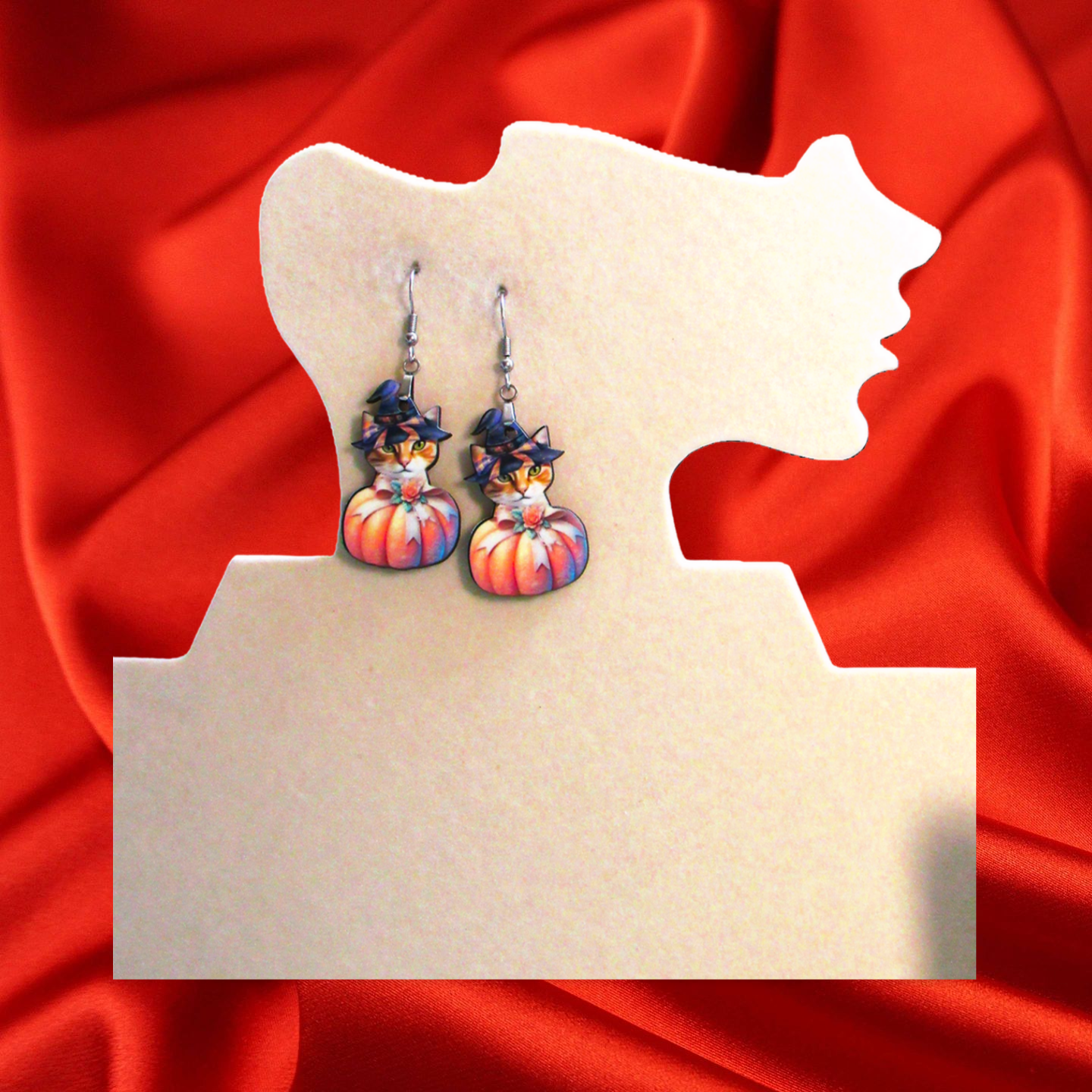 Cat in a Pumpkin Shaped Sublimated Earrings 1.5 inch