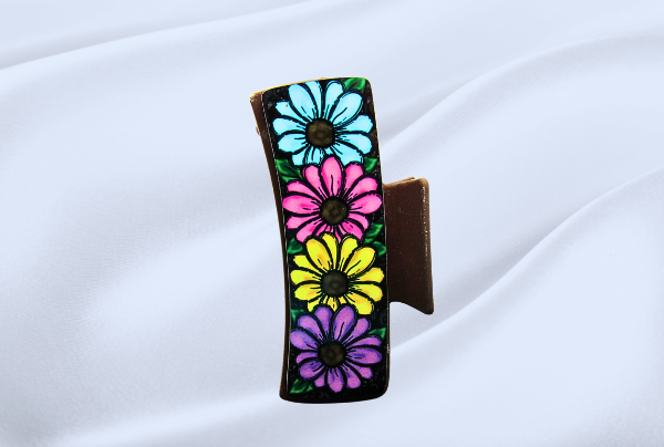 MDF-Large Sublimated Hair Claw Clip Colored Daisies