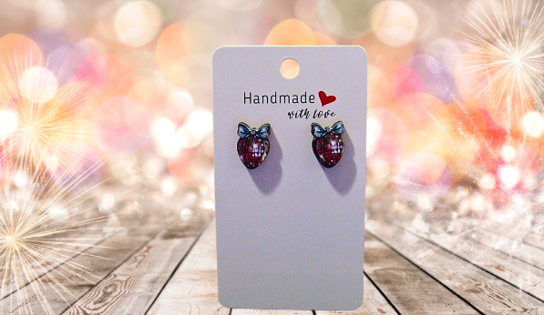 MDF-Strawberry with Bow Shaped Sublimated Stud Earrings
