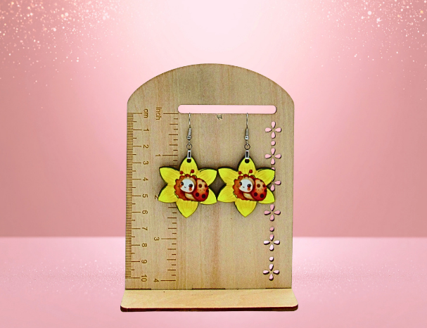 MDF- Daffodil Shaped Sublimated Earrings 1.5 inch (Bug)