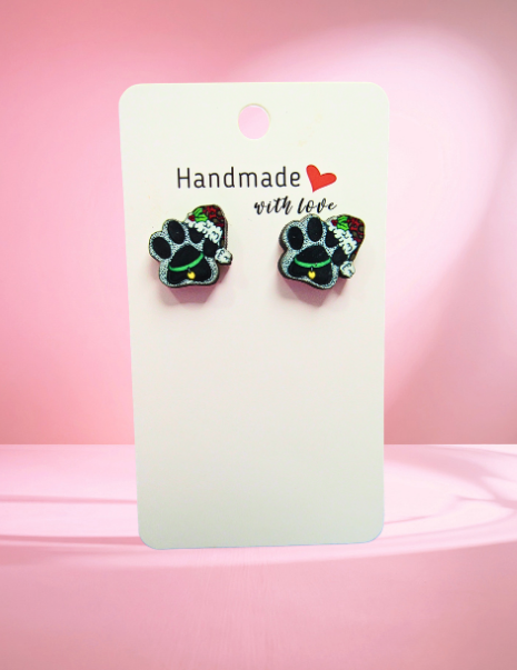 MDF-Santa Hat Dog Paw Shaped Sublimated Stud Earrings