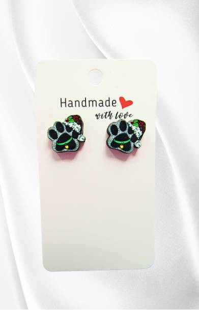 MDF-Santa Hat Dog Paw Shaped Sublimated Stud Earrings