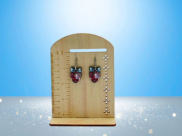 MDF-Strawberry with Bow Shaped Sublimated Earrings 1 inch