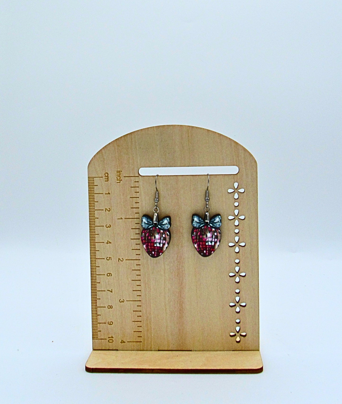 MDF-Strawberry with Bow Shaped Sublimated Earrings 1 inch