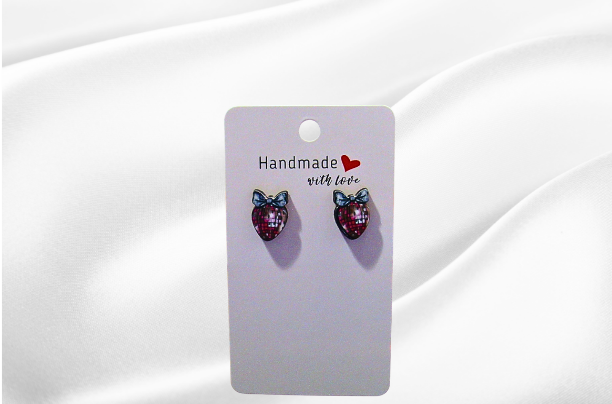 MDF-Strawberry with Bow Shaped Sublimated Stud Earrings
