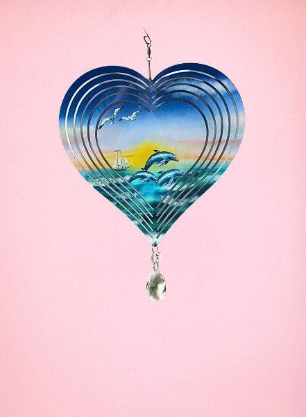 8 inch Sublimated Wind Spinner Heart Shaped Dolphin