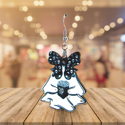 Ghost with Bow Shaped Sublimated Earrings 1.5 inch