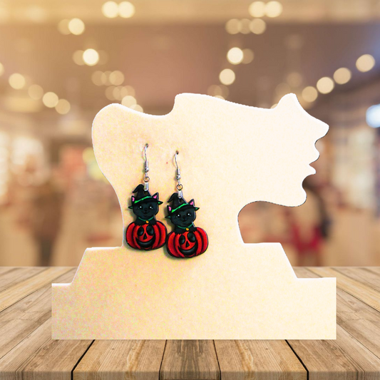 Cat in a Pumpkin Shaped Sublimated Earrings