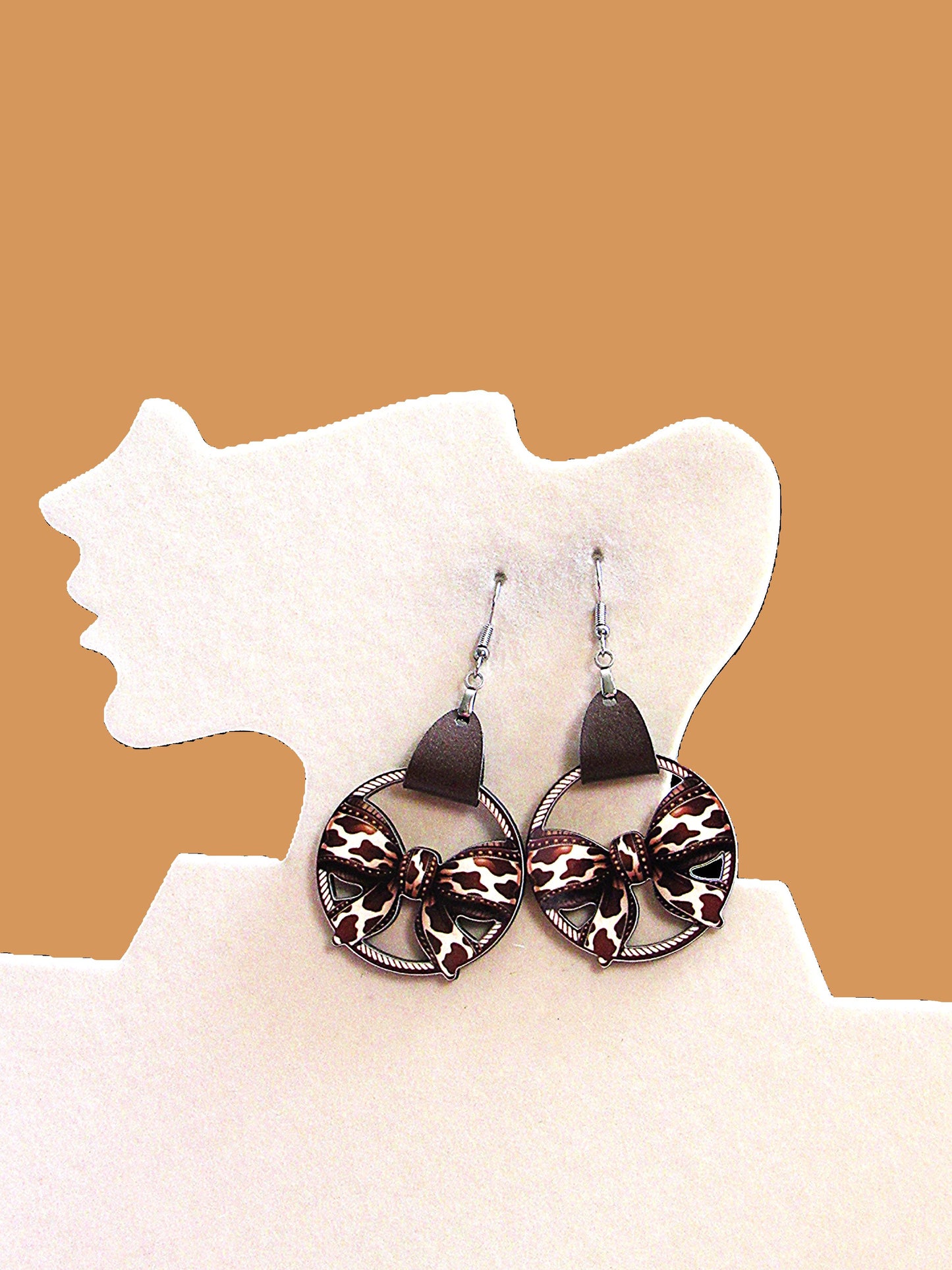 Faux Leather Bow Shaped Sublimated Earrings