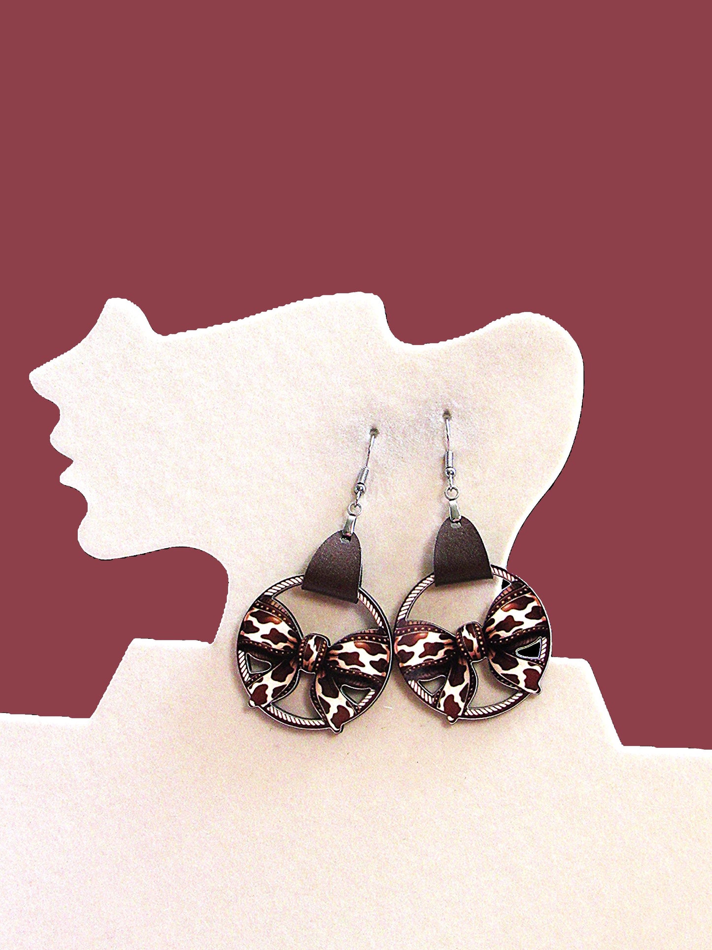 Faux Leather Bow Shaped Sublimated Earrings