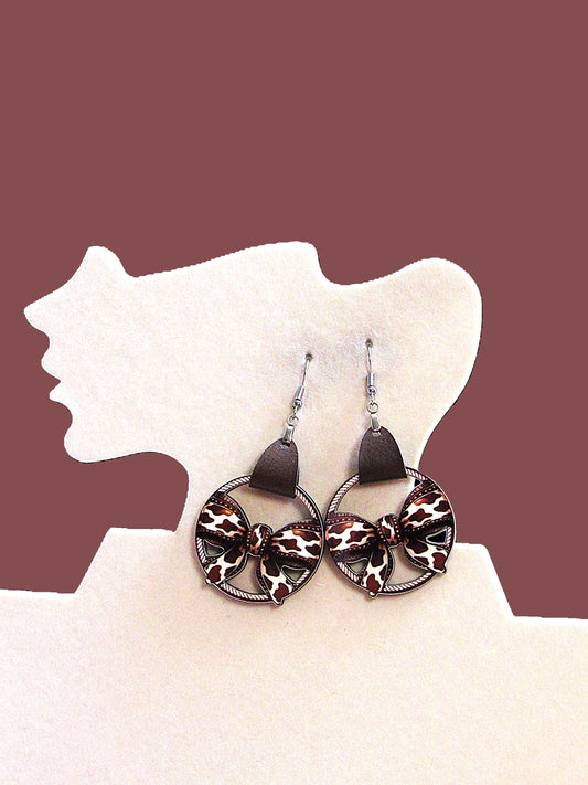 Faux Leather Bow Shaped Sublimated Earrings