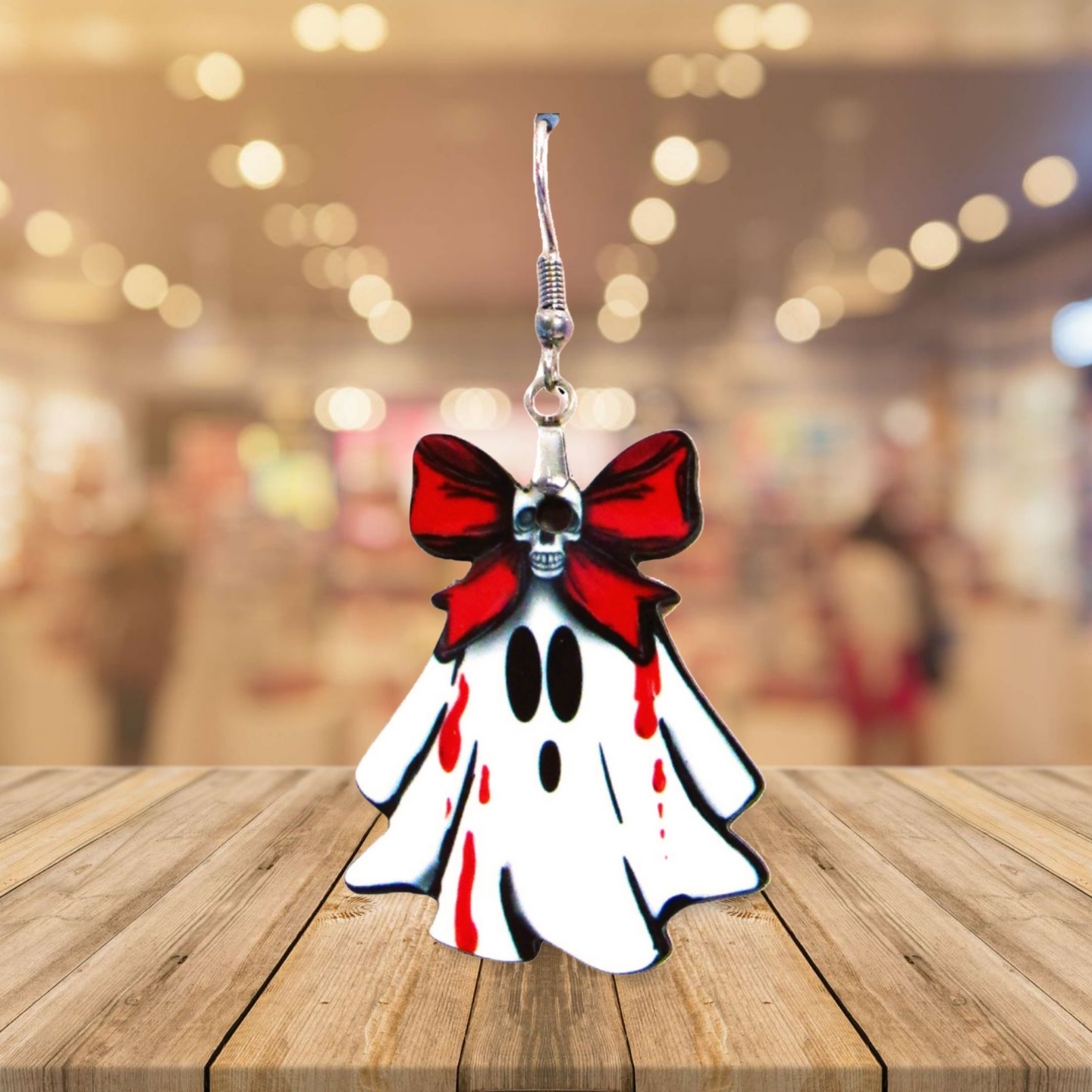 Ghost with Bow Shaped Sublimated Earrings 1.5 inch