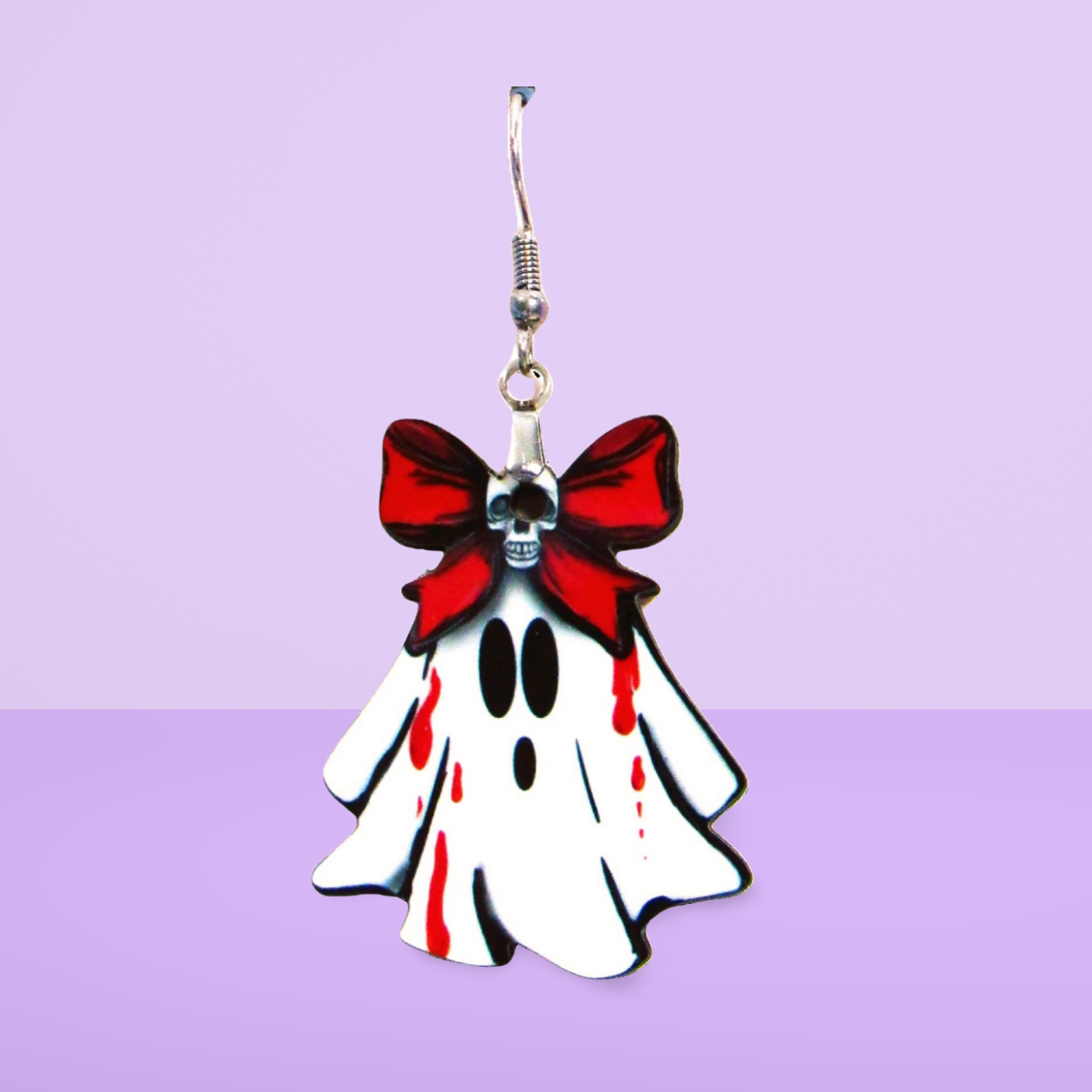 Ghost with Bow Shaped Sublimated Earrings 1.5 inch