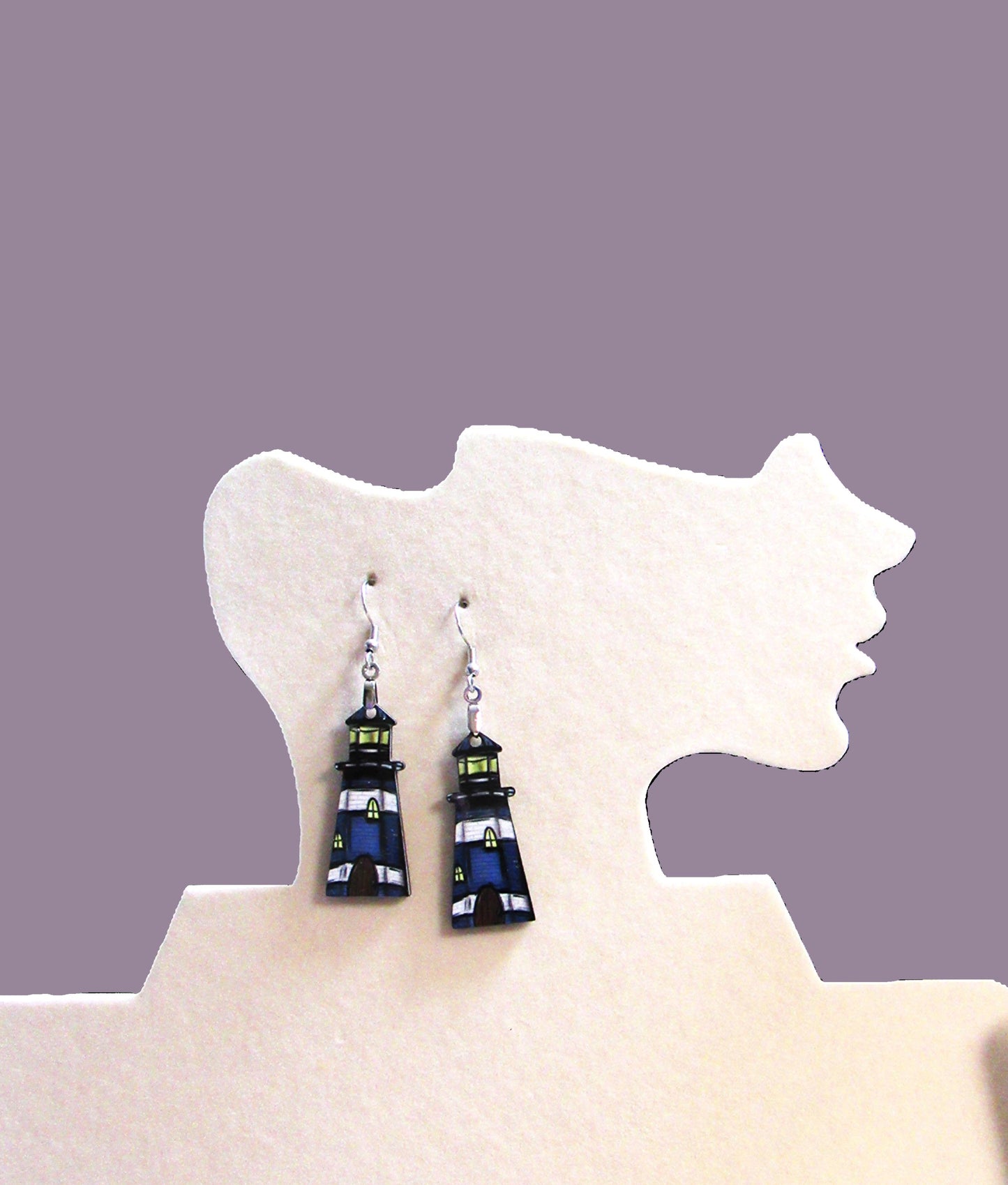 Lighthouse Shaped Sublimated Earrings MDF 1.5 Inch.