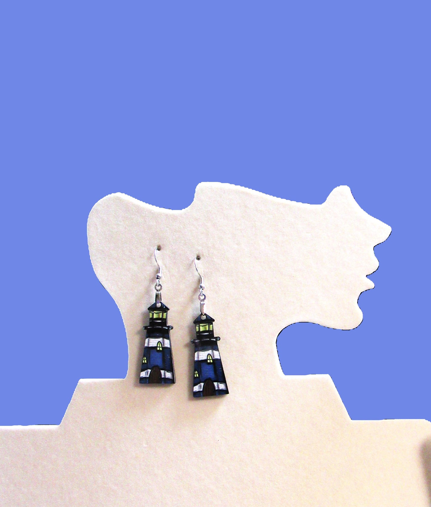 Lighthouse Shaped Sublimated Earrings MDF 1.5 Inch.