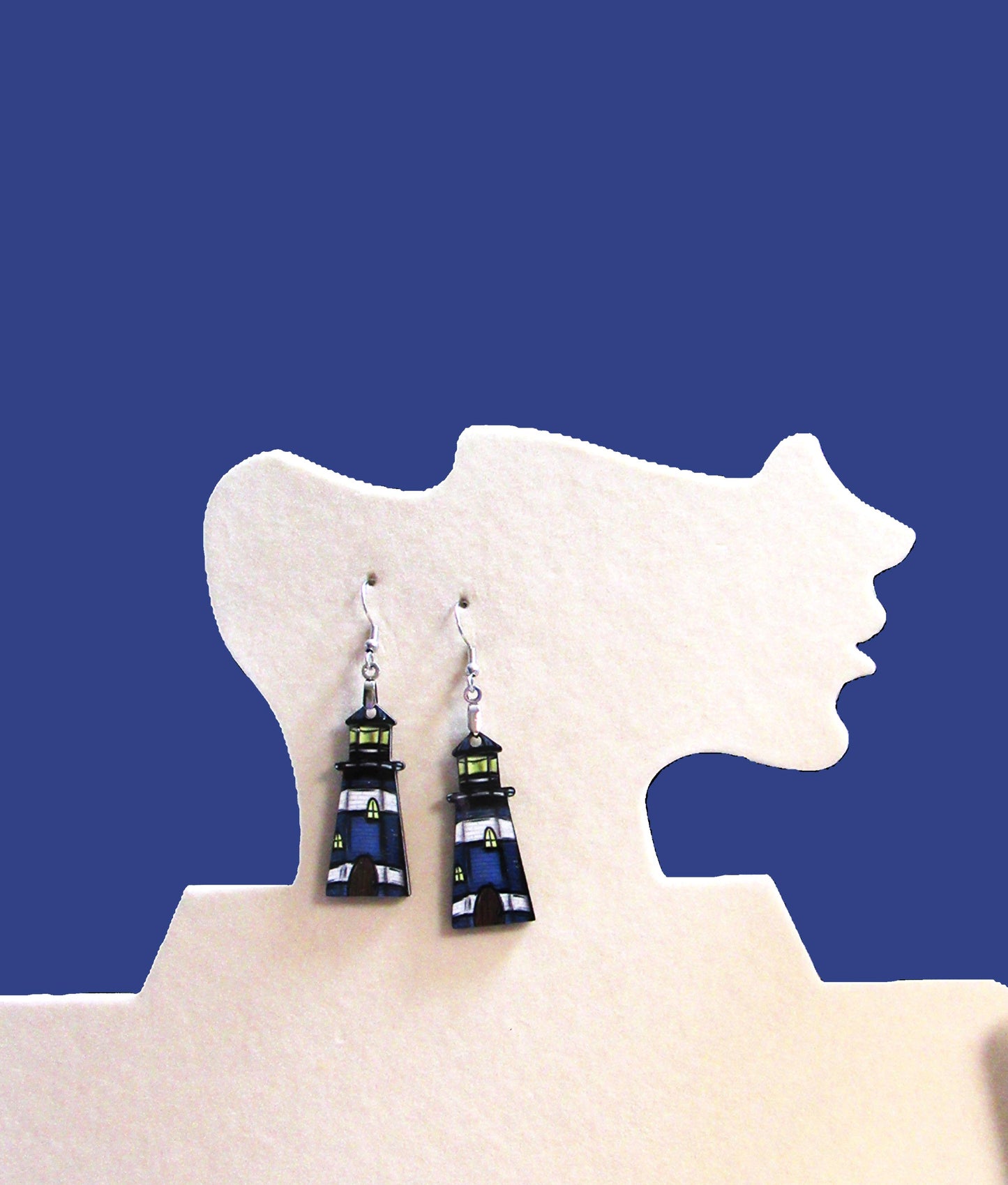 Lighthouse Shaped Sublimated Earrings MDF 1.5 Inch.