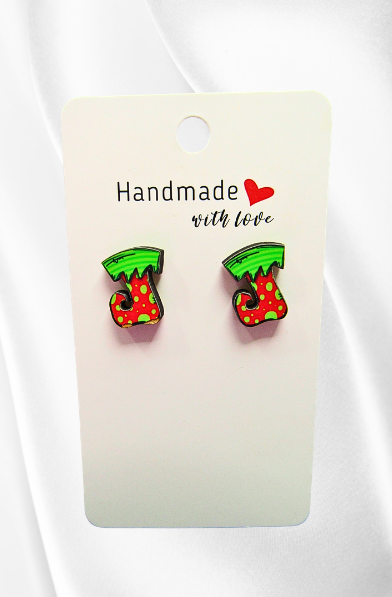 MDF-Elf Stocking Shaped Sublimated Stud Earrings