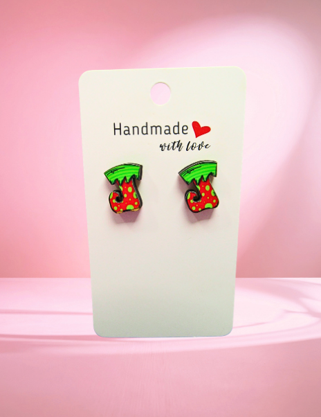 MDF-Elf Stocking Shaped Sublimated Stud Earrings