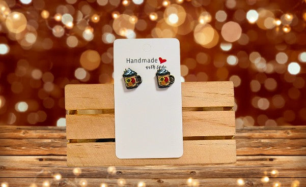 Latte Mug Shaped Sublimated Stud Earrings