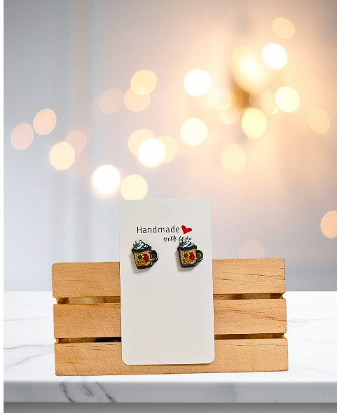 Latte Mug Shaped Sublimated Stud Earrings