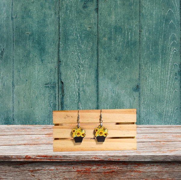 Flower Pot Shaped Design Sublimated Earrings