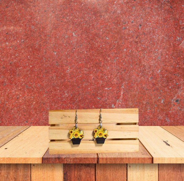 Flower Pot Shaped Design Sublimated Earrings