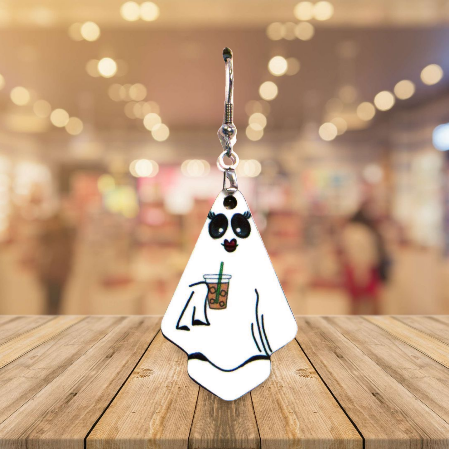 Ghost Fan Shaped Sublimated Earrings 1.5 inch