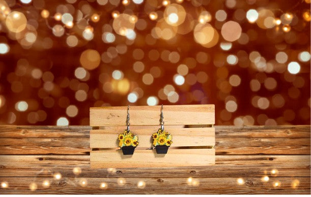Flower Pot Shaped Design Sublimated Earrings