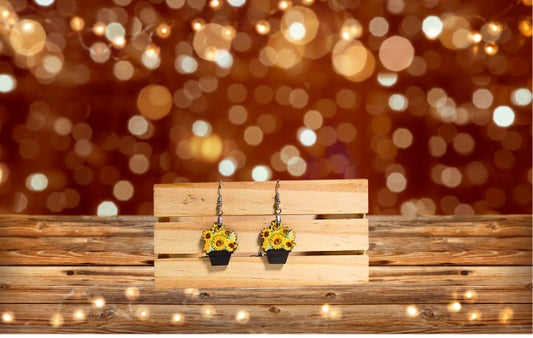 Flower Pot Shaped Design Sublimated Earrings