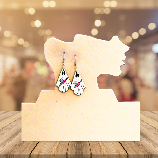 Ghost Fan Shaped Sublimated Earrings 1.5 inch