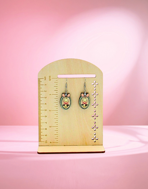 MDF-Scalloped Oval Frame with Bow Shaped Sublimated Earrings 1 Inch