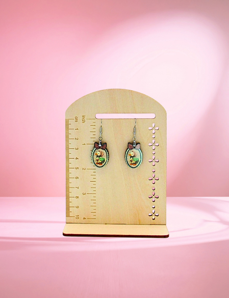 MDF-Scalloped Oval Frame with Bow Shaped Sublimated Earrings 1 Inch