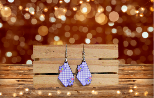 MDF- Gingham Fancy Flower Shaped Sublimated Earrings 1.5 inch