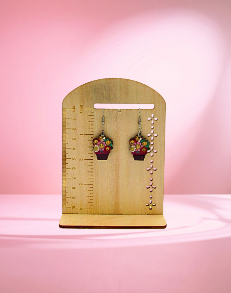 MDF-Flower Pot Shaped Design Sublimated Earrings 1 inch
