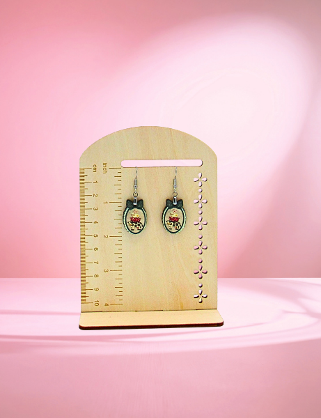 MDF-Scalloped Oval Frame with Bow Shaped Sublimated Earrings 1 Inch