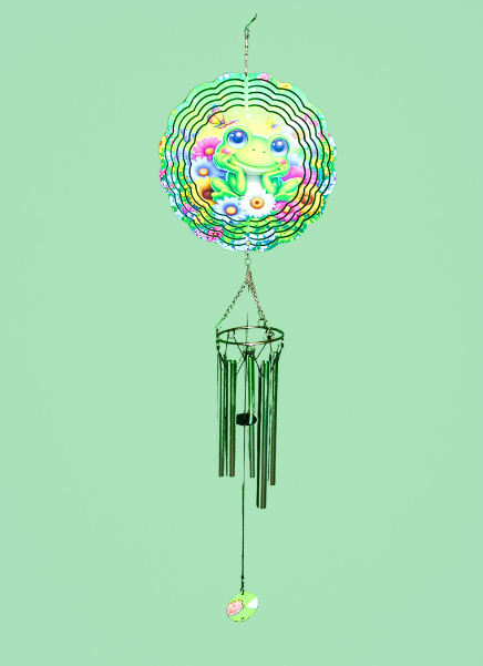 8 inch Sublimated Wind Spinner and Wind Chime Frog