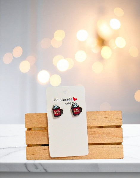 Latte Mug Shaped Sublimated Stud Earrings
