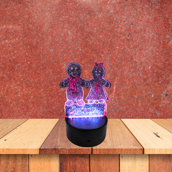Glitter Acrylic Gingerbread Couple Shaped Sublimated Light
