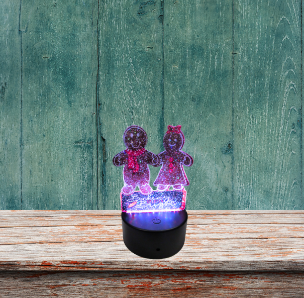 Glitter Acrylic Gingerbread Couple Shaped Sublimated Light