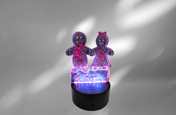 Glitter Acrylic Gingerbread Couple Shaped Sublimated Light