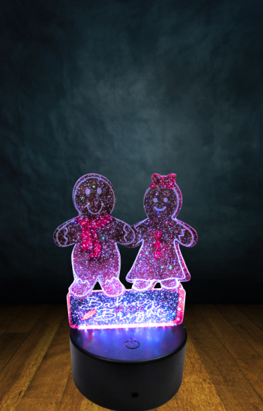 Glitter Acrylic Gingerbread Couple Shaped Sublimated Light