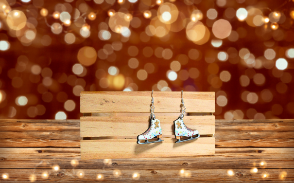 Ice Skate Shaped Sublimated Earrings 1 inch