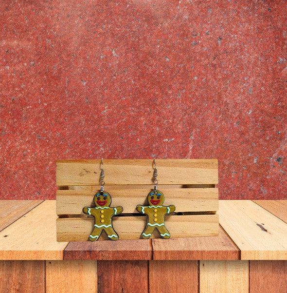 Gingerbread Man Shaped Sublimated Earrings 1.5 inch