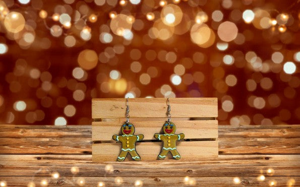 Gingerbread Man Shaped Sublimated Earrings 1.5 inch