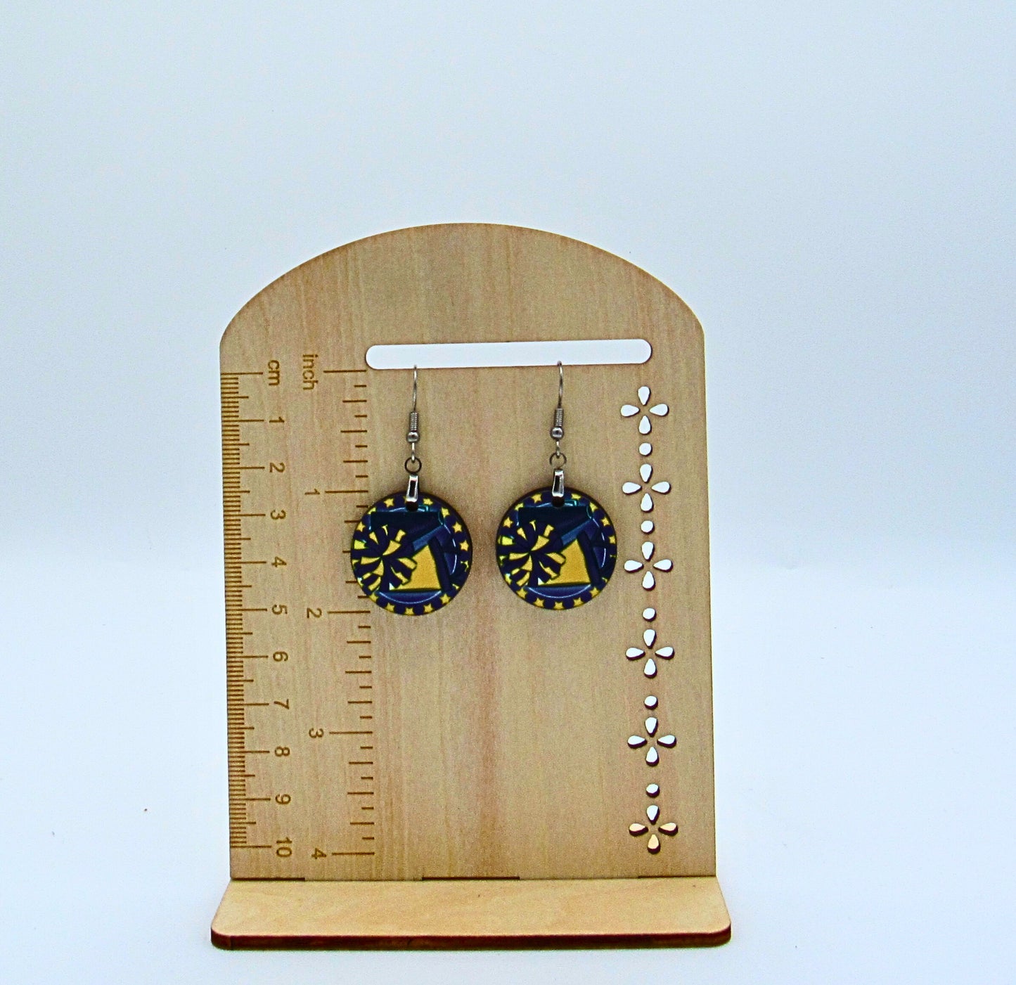 MDF-Round Shaped Sublimated Cheer Themed Earrings 1 inch